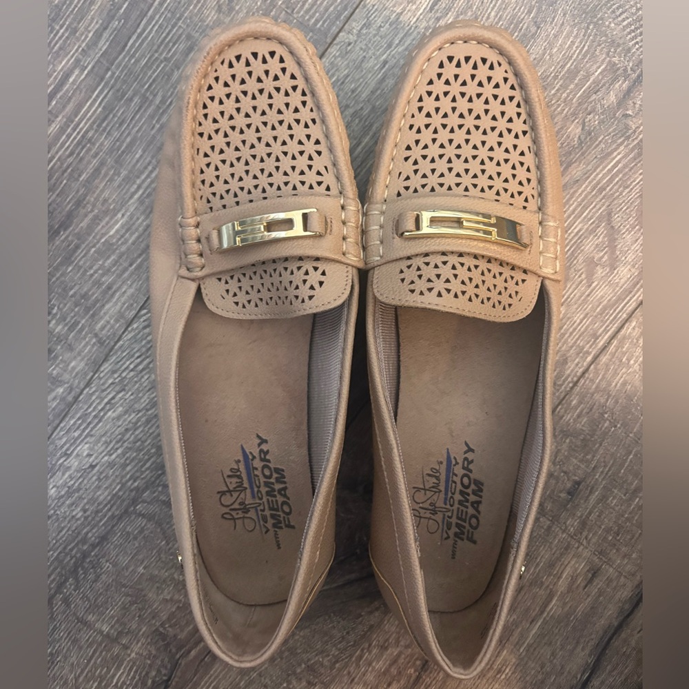 Life Stride Flex Memory Foam Tan Loafers with Gold Detail
